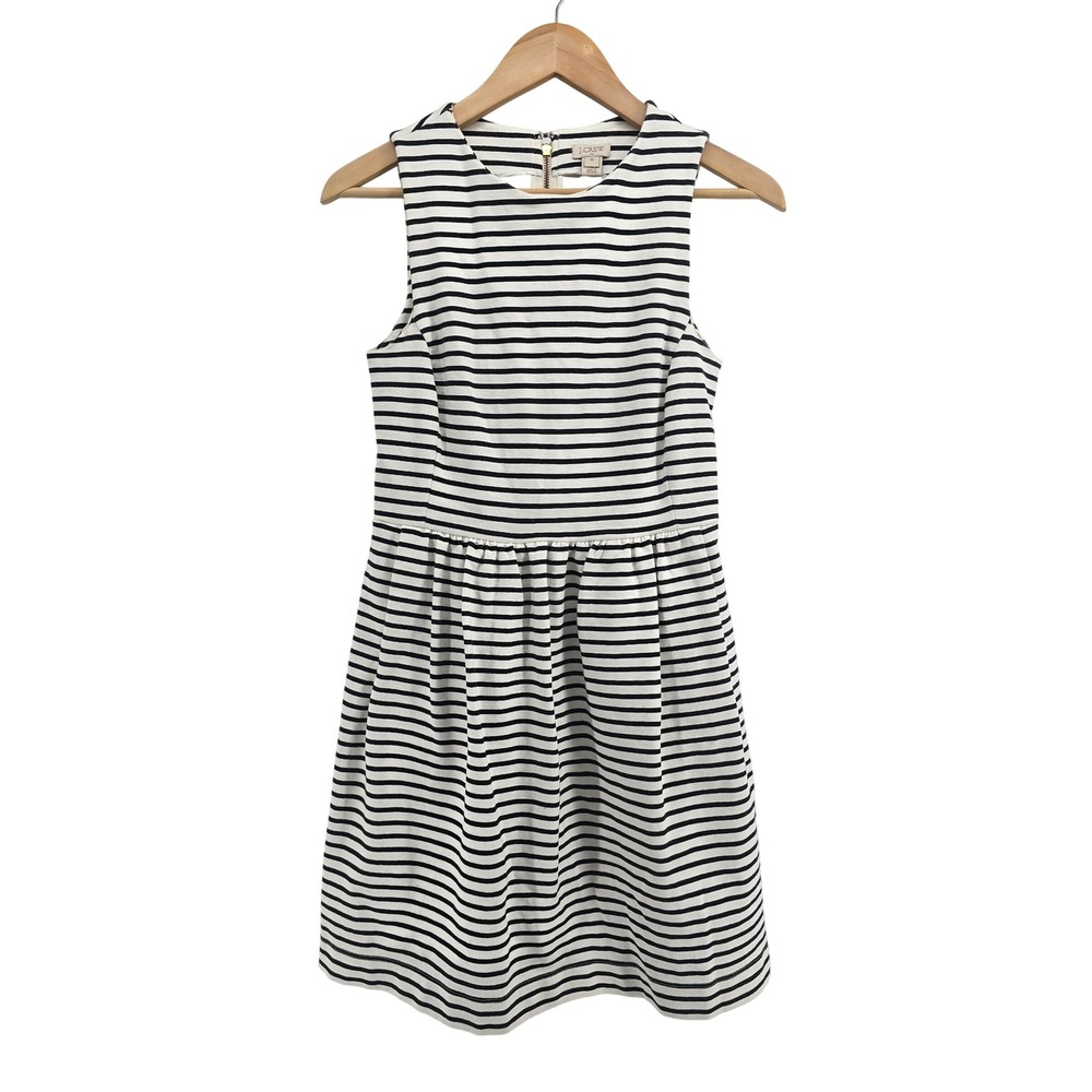 J.Crew Dress Womens XS C4098 White Black Striped Sleeveless EUC